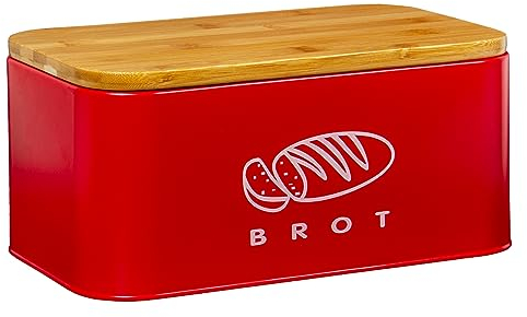 Theo&Cleo Boîtes à pain avec couvercle, couvercle en bambou écologique, peut être utilisée comme planche à découper, boîte à pain rétro spacieuse, en métal, longue conservation et garder au frais, 30
