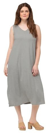 Ulla Popken Vestido Midi de Jersey, Cuello de Pico, sin Mangas, algodón orgánico Mezcla Gris Claro 46+ 829148134-46+