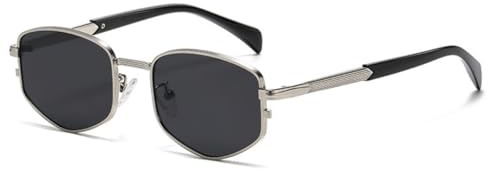 QVKUUT Klassische Rechteckige Sonnenbrille Retro Metallrahmen Brille für Damen Herren(Silber/Schwarz)