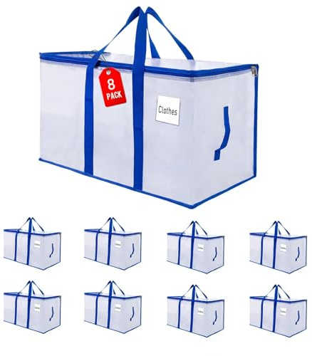 ZFWDSY flyttkassar 105 L, 8-pack förvaringsväskor med dragkedja, hållfast extra stor flyttkassar, packväskor för flyttbehov, hopfällbar resväska eller julgranpåse