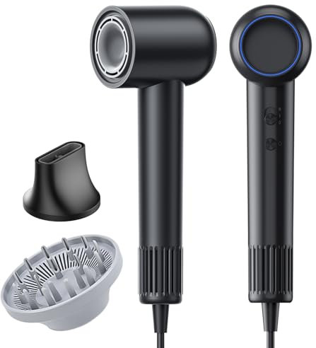 BPMIO Ionen Haartrockner, 1500W Föhn mit Diffusor, 500M Negative Ionen, 150.000 U/min Motor für Schnelles Trocknen, 56dB Leise, 4 Temperatureinstellungen, Reise Haartrockner für Zuhause