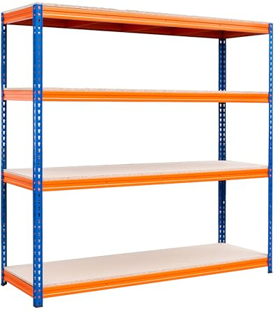 Brigros - Scaffale Metallo Garage Alta Portata, Scaffalature Metalliche Per Carichi Pesanti Con Ripiani In Multistrato, Scaffale Alto In Metallo Garage, Scaffali In Acciaio (180x60x180 cm)