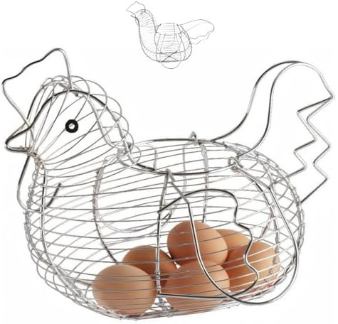 Cesta Porta Huevos, Multifuncional Y Práctica Huevera Alambre, Cesta Para Huevos Gallina Alambre, Cesta De Almacenamiento De Huevos, Huevera Gallina Metal Para Guardar Alimentos Y Huevos (plateado)