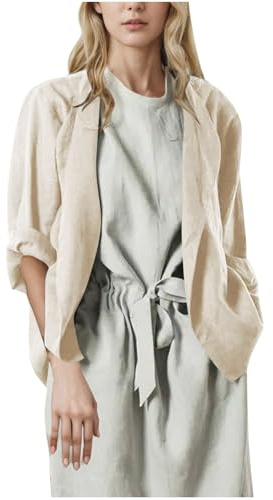 Ybing Cardigan de muselina para mujer, monocolor, cuello en V, blusa de lino, informal, manga larga, cárdigan suelto de algodón y lino, camisa de lino ligera, chaqueta de entretiempo fina para mujer