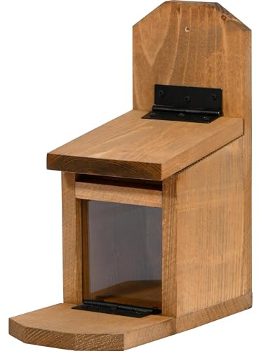 dobar® Eichhörnchen Futterstation - Eichhörnchen Futterhaus mit Acrylglasscheibe - Futterstelle mit klappbarem Futtertablet - 24 x 12 x 28 cm - Braun