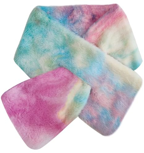 Piewag Kids Toddler Scarf Winter Rainbow Scarf Gradient Cross Tie Collar Fluffy Fur Plush Scarves Neck Warmer for Girls Boys Gradient Yellow