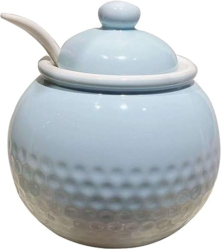 Yuanyifenglin Sucrier en céramique avec couvercle et cuillère - 250 ml - Macaron décoratif - En porcelaine - Pour sucre, sel, poivre - Bleu clair
