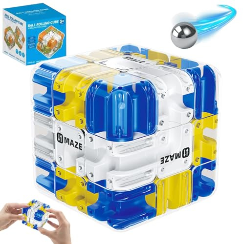 YOUYIKE Puzzle da labirinto 3D, 2 in 1, giocattolo a forma di cubo magico, puzzle logico, gioco con mucca rotante, per sviluppare la capacità logica di pensiero (blu)