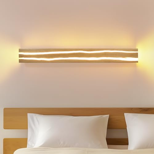 ZMH LED Wandleuchte innen Holz 80CM Wandlampe Wohnzimmer 13W Modern Design | Flurlampe Wand Warmweiß 3000K lange Nachtlampe Treppenhaus Wandbeleuchtung für Schlafzimmer Flur Restaurant Cafe
