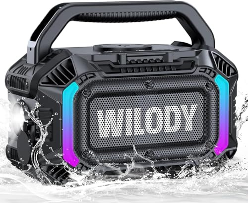Wilody Altoparlante Bluetooth portatile,cassa bluetooth portatile con bassi profondi da 100 W,potente IPX7,con ricarica wireless,20 ore di riproduzione,ingresso TF/AUX/Type-C,RGB,TWS,BT 5.3,(L-Nero)