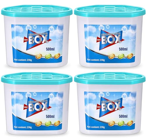PQETBV 4 Pezzi Scatola Deumidificatrice, Assorbitore di Umidità per Ambienti, Neutralizzatore di Odori, Deumidificatore per Cucina, Armadio, Bagno e Studio