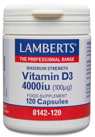 Lamberts Vitamina D3 4000 UI (100 µg) | 120 Cápsulas | Una al Día | Máxima Resistencia | Colecalciferol en Aceite de Girasol | Calidad Farmacéutica GMP
