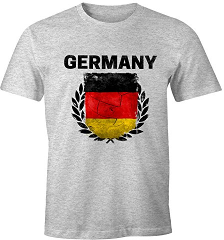 MoonWorks EM WM T-Shirt Herren Fußball Deutschland Flagge Germany Vintage Fanshirt Fan Shirt Grau-Melange L
