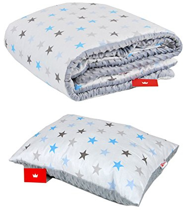 Babylux Kuscheldecke 100 x 150 cm Decke Babydecke Kinderdecke Bettdecke Groß Kissen Minky XXL (4. Grau + Sterne mit Kissen)