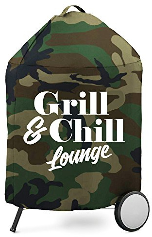 NOVELY® Grillabdeckung Camouflage mit Aufdruck für Kugelglrills (C1 Camouflage, 01 Grill and Chill Lounge)