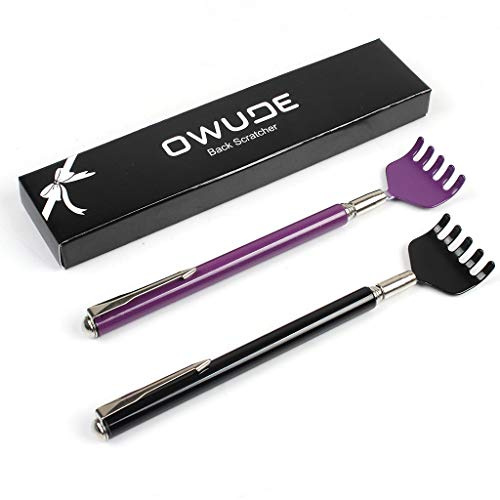 Escáner trasero extensible portátil, OWUDE Scratcher Scratcher Tetractable Bear Garra Metal Hand Massager Tool Pack de 2 (negro + púrpura) (STYLE 1)