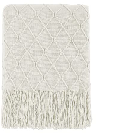 BOURINA Textured Solid Soft Sofa Throw Couch Cover Knitted Decorative Blanket, Beige, 127x152cm