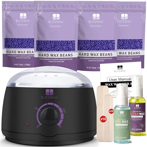 BLITZWAX Brazilian and Bikini Waxing Kit for Women, Hard Wax Warmer for Face, Legs, and Body, At Home Hair Removal Kit, Beginner Friendly, Quick Heating, 28 Accessories
