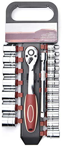 HIOD Metrico Set di Chiavi a Cricchetto 72 Denti Chiave Bussola a Cricchetto Includere Pratico Set di Prese Multiple per Rack di Archiviazione,3/8-Inch-Drive-21pcs