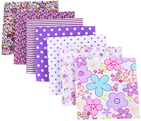 Egurs 7 Stück Verschiedene Designs Baumwollgewebe,Patchwork Stoffe,Baumwollstoff Meterware,Patchwork Stoffpaket lila 25 * 25cm