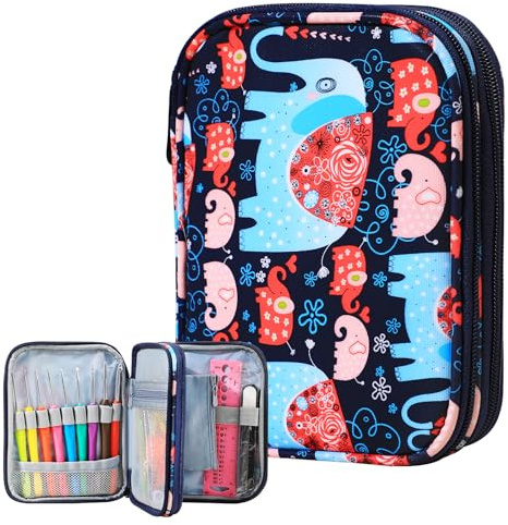 KOKNIT Häkelnadeltasche, Reißverschluss-Aufbewahrungstasche mit Webtaschen für Häkelnadeln/Strickzubehör/Häkelnadel-Set, leicht, einfach zu halten
