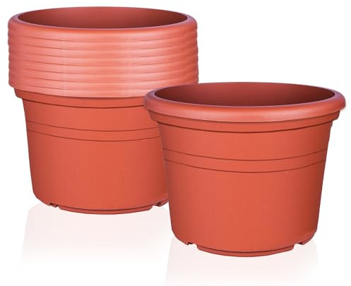 BigDean 9X Blumentopf Ø 25 cm Terrakotta Kunststoff Pflanztopf 25 x 18 cm | Containertopf, Übertopf, Pflanzkübel rund, Stabile Blumentöpfe, Robust & Langlebig, UV Beständig, Wetterfest