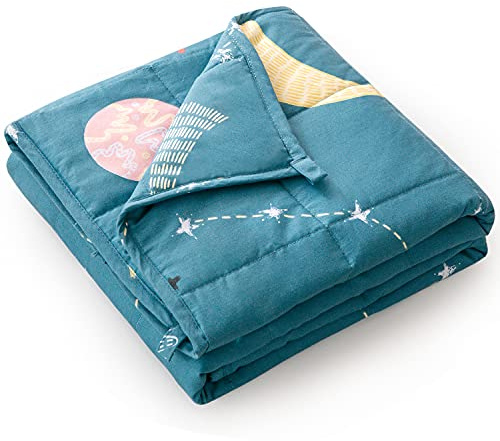 Mr. Sandman Weighted Blanket 3 Pounds Washable, Best for 20-40lb Breathable Cotton Heavy Blanket with Nontoxic Glass Beads - 36 x 48 Star Moon Blue