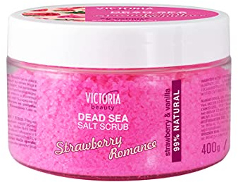 Victoria Beauty - Totes Meer Körperpeeling, Salz Peeling für Gesicht und Körper, Dead Sea Exfoliating Body Salt Scrub, natürliche Rezeptur - duftet nach Erdbeeren und Vanille (1 x 400g)