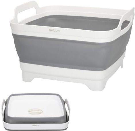 Aktive 52985 Évier de Camping Pliable en Plastique et Caoutchouc TPR avec Bouchon de Drainage 8,5 l 30,5 x 30 x 20/7 cm