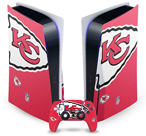 Head Case Designs Offizielle NFL Übergroß Kansas City Chiefs Vinyl Frontplatte Haut Gaming Aufkleber kompatibel mit Sony PlayStation 5 PS5 Disc Edition Console & DualSense Controller