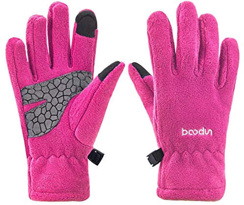 Arcweg Thermal Gloves Polar Fleece Kids for Boys Girls Touch Screen Lightweight Winter Anti-slip Warm Childrens Gloves Outdoor Insulated (XL-XXL 9-10 years old, Rose Red)