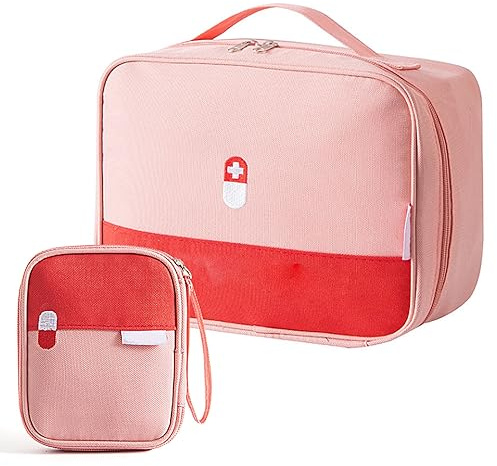 Medikament Tasche 2stk, Erste Hilfe, Reiseapotheke Zuhause Reisen(Rosa) | 2stk Medikament Tasche, Große Kapazität Notfalltasche, Tragbar Reiseapotheke Medikamenten Tasche Medizinbox