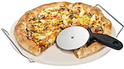 13 inch Pizza Stone Double-Sided with Pizza Cutter Included - Cordierite Grilling Stone Perfect for Oven, Grill or BBQ - Large Heavy Duty Baking Stone with Heat Retention