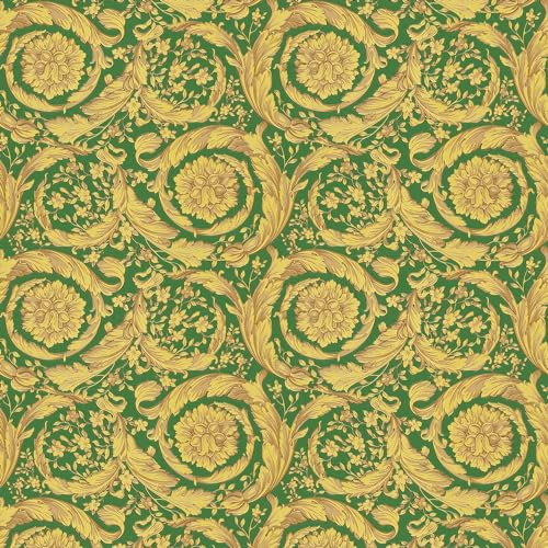 Profhome Papier peint Baroque 366926-GU papier peint intissé (TNT) vert jaune or 0,70 m x 10,05 m / 7,035 m2