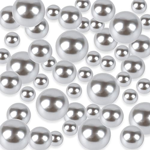 TYEQWT Schwimmende Perlen für Vasenfüller, 150Pcs Kunstperlen, Floating Pearls, Perlens Ohne Loch,Kunststoffperlen für Vasen DIY-Basteln Karneval Fasching Deko,8/14/20mm(Silbergrau)