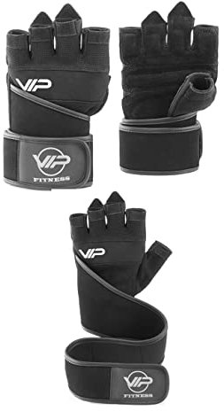 VIP Value Essentials Herren- und Damen-Handschuhe, Leder, atmungsaktiv, Gewichtheben, Trainingshandschuhe mit Handgelenkschlaufe, Stützhandschuhe für Fitness, Workout, Größe L, Schwarz