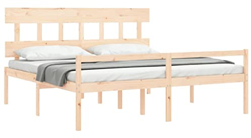 vidaXL Seniorenbett, Holzbett Bett mit Kopfteil Stauraum, Doppelbett für Senioren, Komfortbett Bettgestell mit Lattenrost, Schlafhöhe vom Boden 45cm, Massivholz