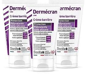 SORIFA - Lot de 3 – Dermécran – Crème barrière - Protection polyvalente sans silicone – Peintures, solvants, huiles, solutions aqueuses – Mains, visage et corps – Sans parfum – Tube 50 ml.