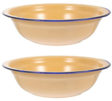 2 cuencos esmaltados vintage lavabos de esmalte grueso tazón de mezcla de esmalte platos de sopa redondo ensalada tazón de servir tazón de sopa vajilla de esmalte para cocina 18 cm amarillo (color: