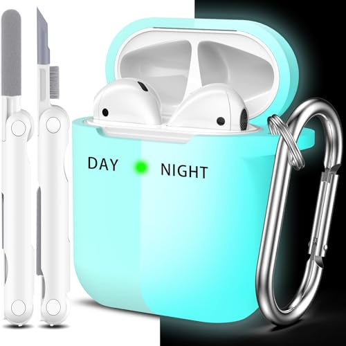R-fun Kompatibel mit AirPods 2. Generation 2019 Case, 1. Gen 2016 Hülle Case Cover mit Reinigungsset und Schlüsselanhänger, weicher Silikonschutz für Apple AirPods Hülle, Leuchtendes Blau
