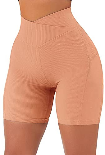 Sportshorts für Damen, V Cross, Taille, Radsport, Damen, hohe Taille, mit Taschen, Pole Dance, Yogashorts, Scrunch Butt, kurze Leggings, Damen, Yoga, Laufen, Radfahren, Lauf-Shorts, Damen, gelb,
