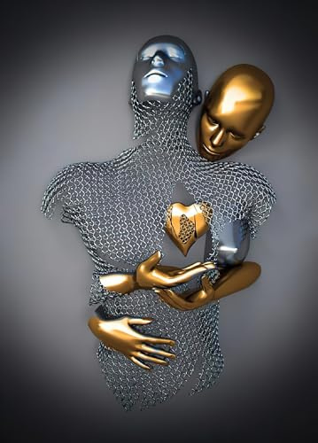 Metall Figur Statue Kunst Leinwand Gemälde Romantisch Umarmendes Paar Skulptur Poster 3D Liebhaber Skulptur Poster - Ohne Rahmen (1pcs-60x90cm,Figur-05)
