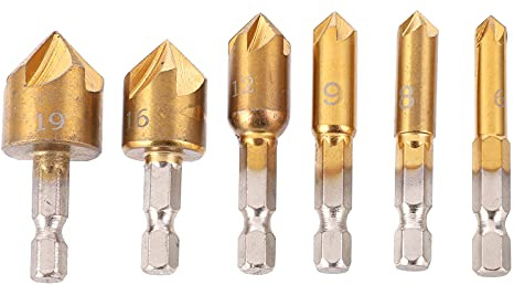 Juego de Brocas Avellanadoras de 6 Uds, Accesorio de Herramienta de Chaflán de 90 Grados de 6mm-19mm, Vástago Hexagonal para Madera, Tableros de Plástico