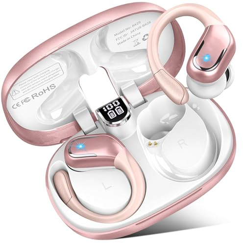Bluetooth 5.4 Kopfhörer Sport, Kopfhörer Kabellos Bluetooth 75Std mit HD Mic, 3D Stereo Kopfhörer Bluetooth in Ear, LED-Anzeige/IP7 Wasserdich Earbuds,2024 ENC Noise Cancelling Lauf Ohrhörer, rosa