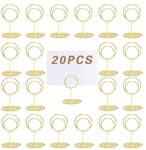 JVHLOV 20 Stück Tischkartenhalter, Metall Fotohalter Platzkartenhalter, Runder Namenskarten Halter, Runder Foto-Stick-Clip, für Hochzeit, Party, Restaurant(Gold;Silber;Roségold) (Gold)