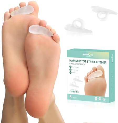 Welnove Hammer Toe Straightener Toe Corrector for Women - 8 Pcs Hammer Toe Cushion Pads for Bent, Crooked, Curled, Claw, and Hammer Toes - Soft Support and Realignment(Clear, One Loop Design)