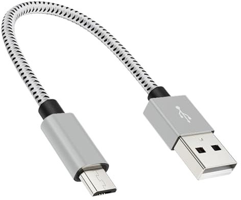 Micro USB Cable 0.3M, Android Charger Cable, Fast Charging Charger Cable, Durable Nylon Braided Sync Cable, Compatible with Samsung S7/S6 HTC Huawei Sony Nokia PS4, Aluminum Alloy Connectors Silver