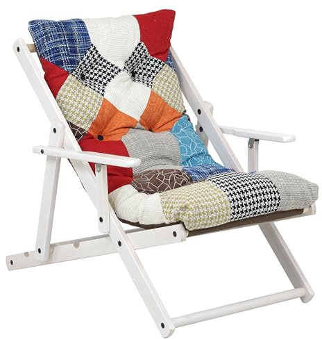 Totò Piccinni Poltrona Sedia SDRAIO HARMONY PATCHWORK Relax struttura in Legno Pieghevole 3 Posizioni MADE IN ITALY (Party, Struttura Bianca)