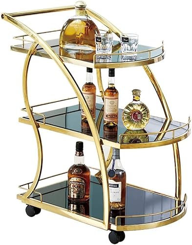 Bar-Servierwagen, Weinwagen für die Küche zu Hause oder im Hotel, 3-stufiger Barwagen aus Edelstahl, Servierwagen für Tee, Servierwagen auf Rollen mit Metallrahmen und 3 Regalen aus gehärtetem Glas,