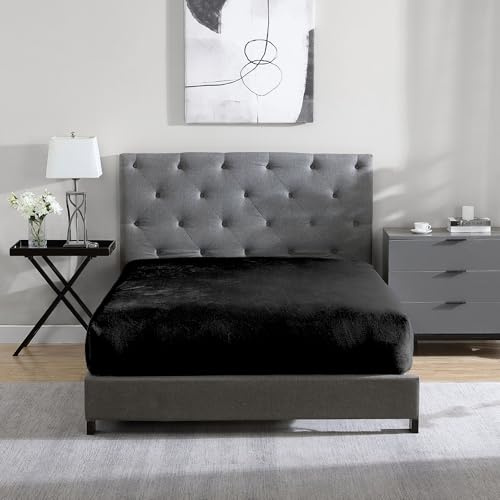 Cathay Home Twin Fitted Sheet | Ultra Soft Flannel & Fleece Sheets with 12inch Deep Pocket for Cozy Comfort, Black Fitted Sheet Queen Size Only(Twin,Black)
